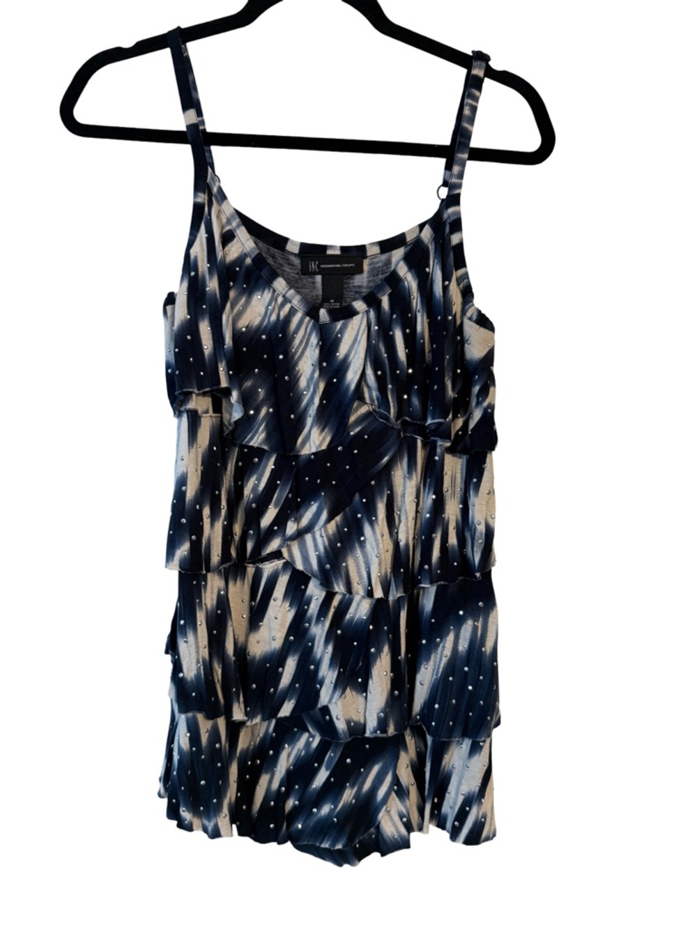 INC International Concepts Navy and White Tie-Dye Rayon Top